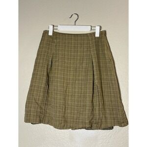Due Per Due Skirt Silk Linen Blend Plaid Pleated Lined A-Line Size 6 Side Zip